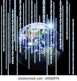 Planet Earth with binary codes, global communication concept