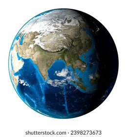 Planet Earth with clouds. view of the Asia continent - Elements of this image furnished by NASA, png isolated background