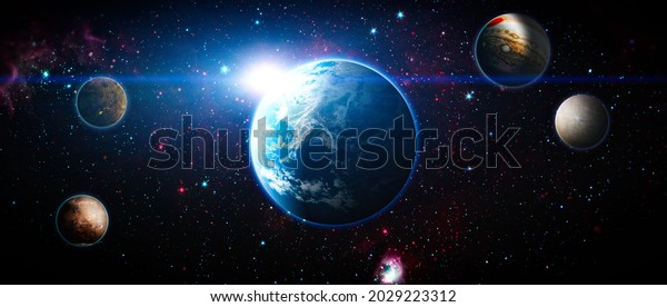 Planet Earth in\
dark outer space. View of the earth from the moon. Elements of this\
image furnished by NASA