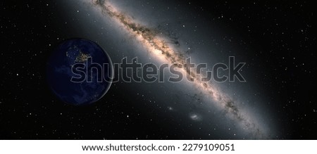 Planet Earth in front of the Milky Way galaxy 