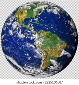 Planet earth globe from space isolated png image, north and south America physical map on a transparent background. Satellite photo. Elements of this image furnished by NASA.  - Shutterstock ID 2225136587