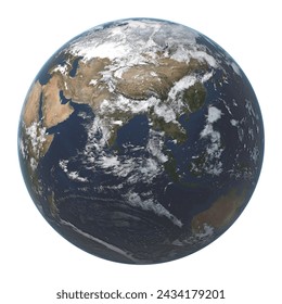 Planet earth globe from space isolated png image, north and south America physical map on a white background