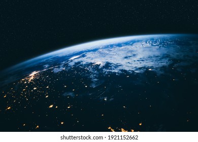 Planet earth globe view from space showing realistic earth surface and world map as in outer space point of view . Elements of this image furnished by NASA planet earth from space photos. - Shutterstock ID 1921152662