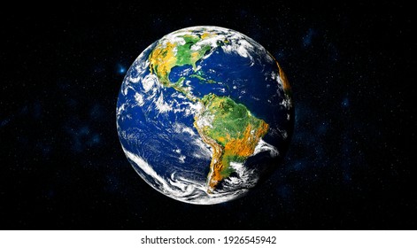 Planet earth globe view from space showing realistic earth surface and world map as in outer space point of view . Elements of this image furnished by NASA planet earth from space photos. - Shutterstock ID 1926545942