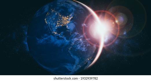 Planet earth globe view from space showing realistic earth surface and world map as in outer space point of view . Elements of this image furnished by NASA planet earth from space photos. - Shutterstock ID 1932939782