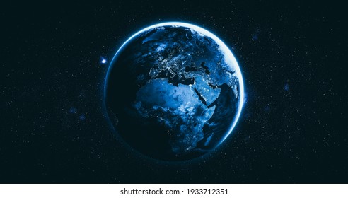 Planet earth globe view from space showing realistic earth surface and world map as in outer space point of view . Elements of this image furnished by NASA planet earth from space photos. - Shutterstock ID 1933712351