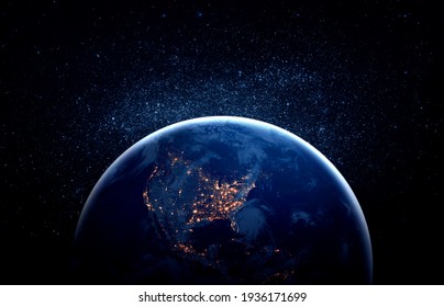 Planet earth globe view from space showing realistic earth surface and world map as in outer space point of view . Elements of this image furnished by NASA planet earth from space photos. - Shutterstock ID 1936171699