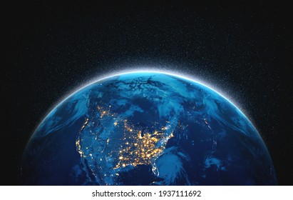 Planet earth globe view from space showing realistic earth surface and world map as in outer space point of view . Elements of this image furnished by NASA planet earth from space photos. - Shutterstock ID 1937111692
