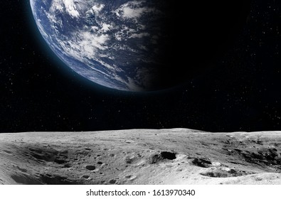 Planet Earth from the moon surface. Elements of this image are furnished by NASA