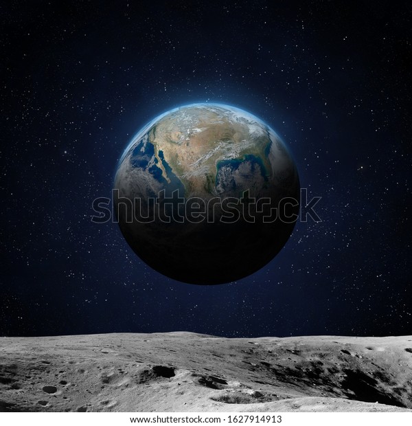 Planet Earth from the moon surface. Elements of\
this image are furnished by\
NASA