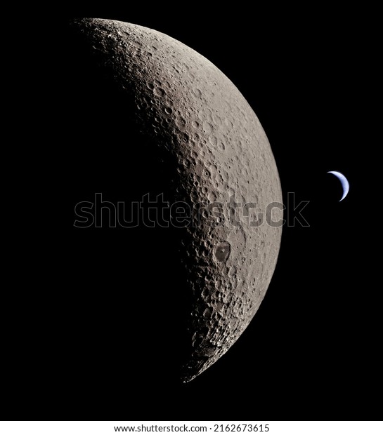 Planet Earth and The Moon, view\
from the space. Elements of this image were furnished by\
NASA.