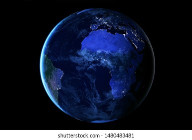 Planet Earth At Night From Space. From Europe And Africa. Elements Of This Image Were Furnished By NASA