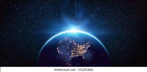 Planet Earth North America from the Space at Night. Elements of this Image Furnished by NASA