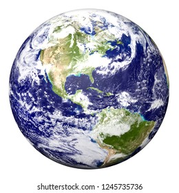 Planet Earth On White Background  - View Of North And South America.