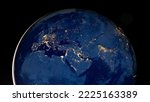 Planet earth photo at night on black background, City Lights of Africa, Europe, and the Middle East from space, World map at night, HD satellite image. Elements of this image furnished by NASA.