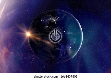 Planet Earth With Power Button - On/Off Switch. Earth Hour/day Event.  Elements Of This Image Are Furnished By NASA. 