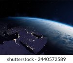 Planet Earth from the space at night. Near East and Africa, Arabian Peninsula, Egypt, Iraq, Iran, Israel, Jordan, Lebanon, Palestine, Gaza, Syria, and Turkey. Elements of this image furnished by NASA.