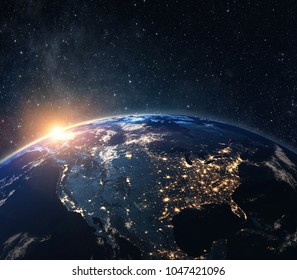 Planet Earth From The Space At Night . Some Elements Of This Image Furnished By NASA