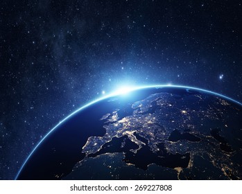 Planet earth from the space at night . Some elements of this image furnished by NASA - Shutterstock ID 269227808