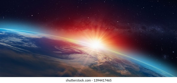 Планета Земля с захватывающим закатом «Элементы этого снимка, предоставленного НАСА»