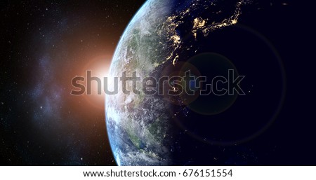 planet earth with sunrise in the space - Asia - elements of this image furnished by NASA