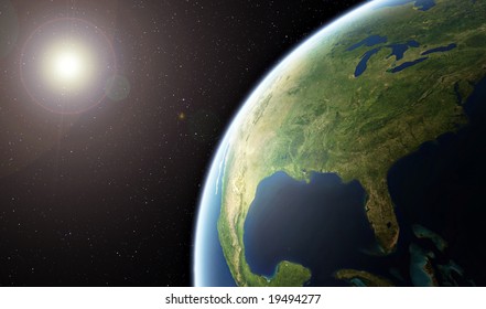 Planet Earth - United States of America from Space -  ( Background is full with stars )