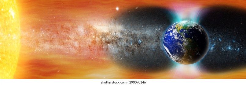 Planet Earth's Magnetic Field Against Sun's Solar Wind (Elements Of This Image Furnished By NASA)