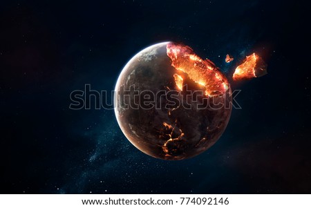 Planet explosion. Apocalypse in space, destroying cosmic object. Elements of this image furnished by NASA