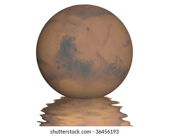 Planet Mars with small wavy reflection under it