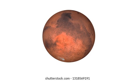 Planet Mars South Pole Of Solar System Render Isolated Flat Picture Without Shadows On White Background. Elements Of This Image Furnished By NASA.