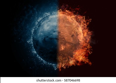 Planet Mars In Water And Fire. Concept Sci-fi Artwork.