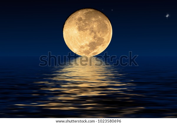 Planet Moon and shadows in the water. Elements\
furnished by NASA.