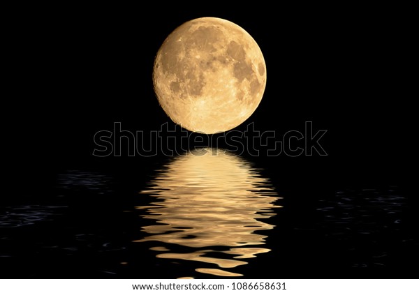 Planet Moon and shadows in the water. Elements of\
the furnished by NASA.