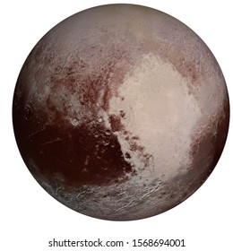 Planet Pluto of Solar system Visible side in colour isolated on white. Science fiction concept. Elements of this image were furnished by NASA.