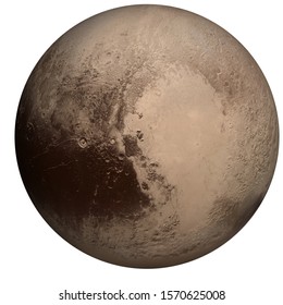 Planet Pluto of Solar system Visible side in colour isolated on white. Science fiction concept. Elements of this image were furnished by NASA.