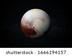 Planet Pluto in the Starry Sky of Solar System in Space. This image elements furnished by NASA.