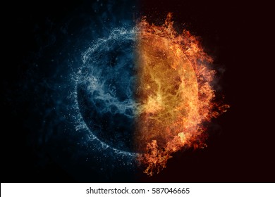Planet Venus in water and fire. Concept sci-fi artwork.