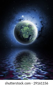 Planet with water reflection