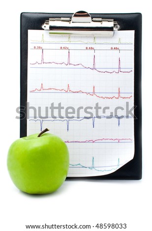 plane-table with a cardiogram and apple for your illustrations