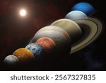 A planetary alignment, or a planet parade see eight planets - Mercury, Venus, Earth, Mars, Jupiter, Saturn, Uranus and Neptune.  Solar System planets. Elements of this image furnished by NASA.