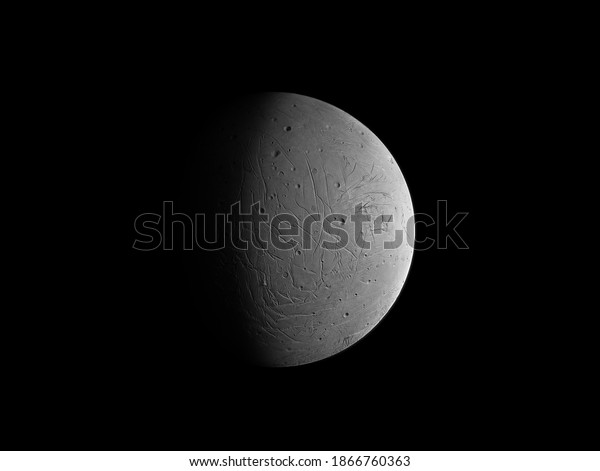Planetary moon in space. Satellite of the\
planet on a black\
background.