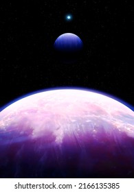 Planets in deep space. Surface of an alien planet, view from space. Sci-Fi background.