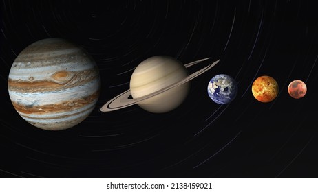 Planets Earth, Mars, Jupiter, Saturn And Venus