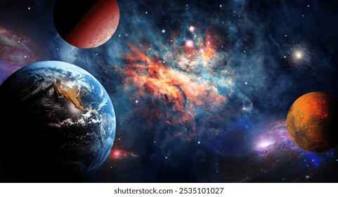 Planets in outer space against the backdrop of galaxies and nebulae. Elements of this image furnished by NASA
