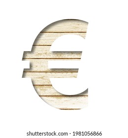 Plank Wall Font. Euro Money Business Symbol Cut Out Of Paper On A Old Plank Wall With Faded Paint. Set Of Decorative Fonts On Wood.