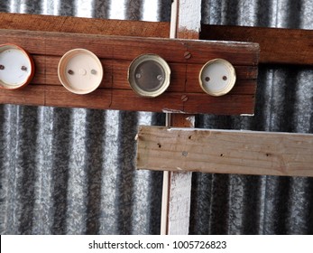 Planks Tin And Circular Lids Background Of Folk Art Backdrop 