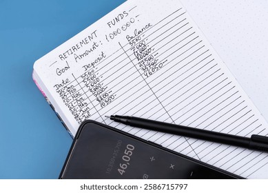 Planner tracker and calculator for Future Retirement Funds Planning and early retirement goals. Financial Independence Retire Early. Deposit and Balance, total amount. 