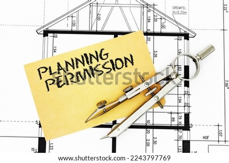 Planning permission, Construction drawing with compass and business card
