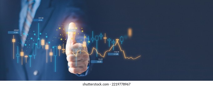 planning and strategy, Stock market, Business growth, progress or success concept. Hand of Businessman or trader touching showing a growing virtual hologram stock on smartphone, invest in trading. - Shutterstock ID 2219778967
