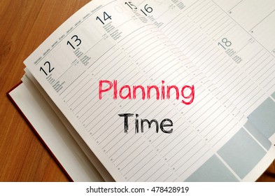 Planning time text concept write on notebook